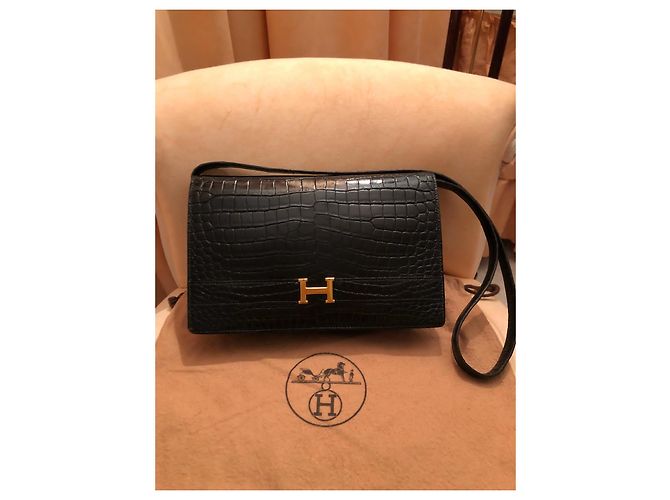 Borsa Hermès Annie Haute Couture in pelle di coccodrillo nera Nero - vista 3