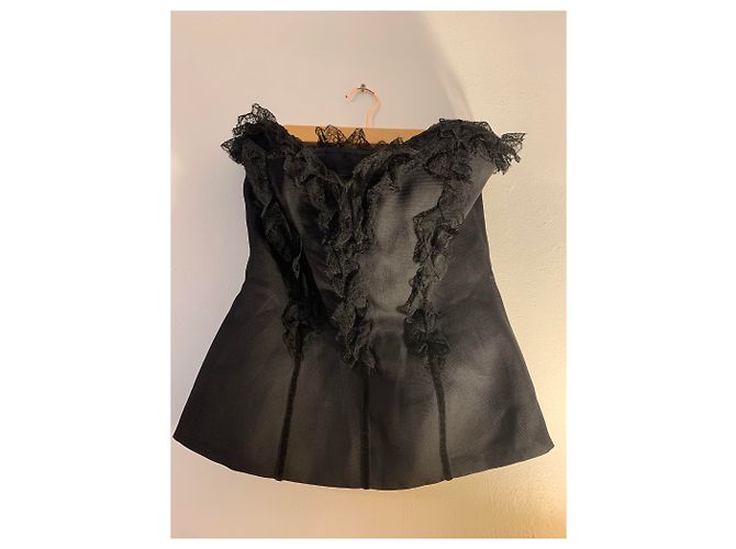 Saint Laurent Seidentop mit Spitzendetails Schwarz - Ansicht 2