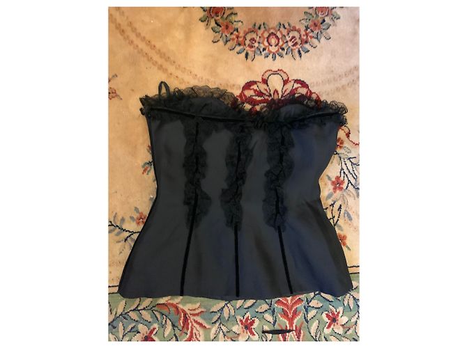 Saint Laurent Seidentop mit Spitzendetails Schwarz - Ansicht 3
