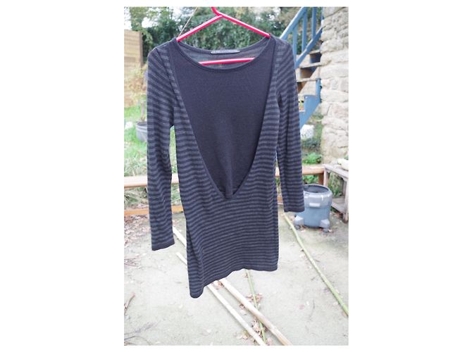 La Fée Maraboutée Gestreiftes Wollstrickkleid Schwarz Grau - Ansicht 2