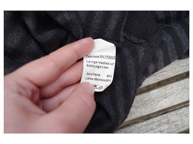 La Fée Maraboutée Gestreiftes Wollstrickkleid Schwarz Grau - Ansicht 3