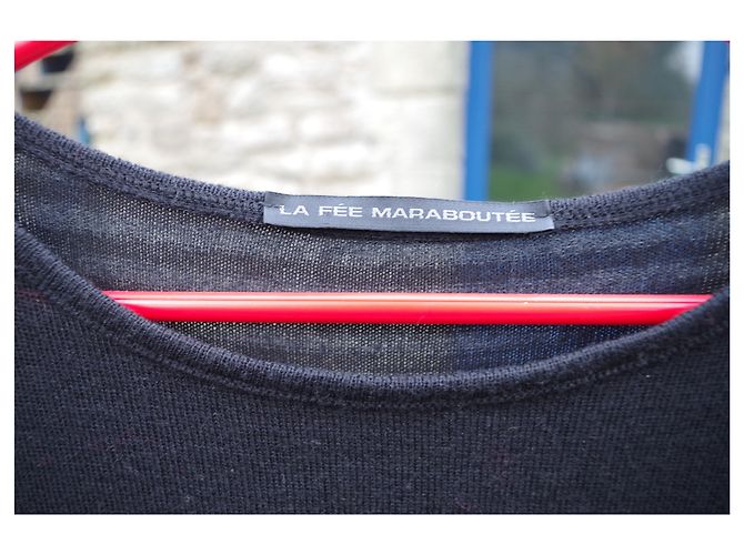 La Fée Maraboutée Gestreiftes Wollstrickkleid Schwarz Grau - Ansicht 4