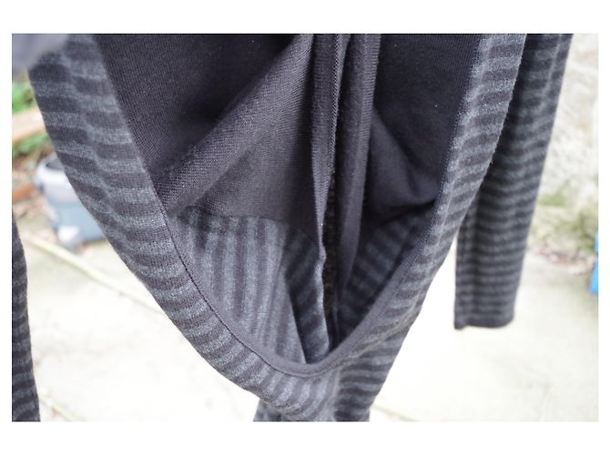 La Fée Maraboutée Gestreiftes Wollstrickkleid Schwarz Grau - Ansicht 6