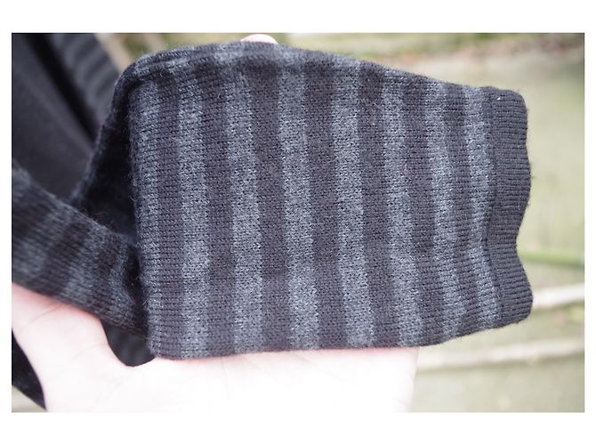 La Fée Maraboutée Gestreiftes Wollstrickkleid Schwarz Grau - Ansicht 7