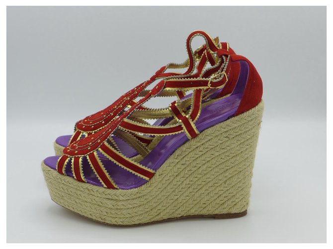 Sandali Espadrillas con Zeppa Hermès Camoscio Viola e Rosso Multicolore - vista 2