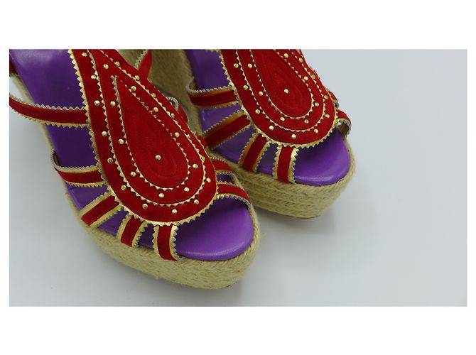 Sandali Espadrillas con Zeppa Hermès Camoscio Viola e Rosso Multicolore - vista 4
