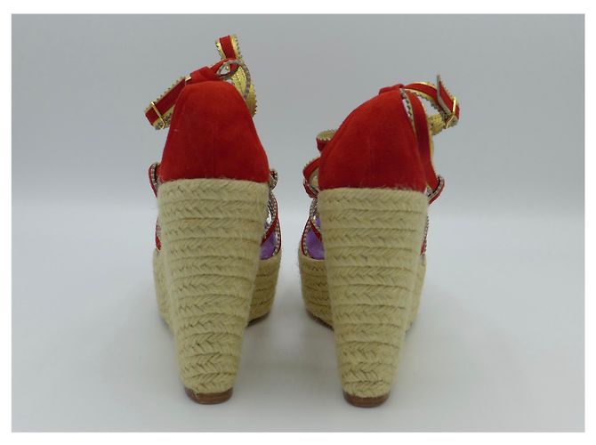 Sandali Espadrillas con Zeppa Hermès Camoscio Viola e Rosso Multicolore - vista 5