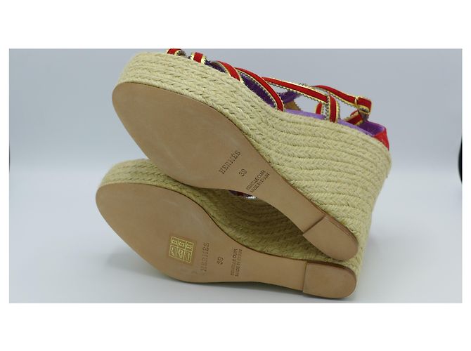 Sandali Espadrillas con Zeppa Hermès Camoscio Viola e Rosso Multicolore - vista 6