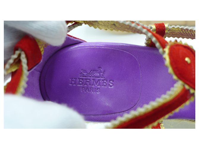 Sandali Espadrillas con Zeppa Hermès Camoscio Viola e Rosso Multicolore - vista 7