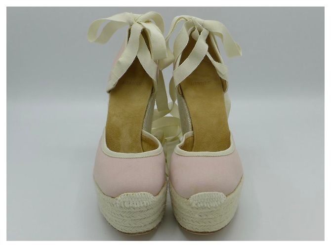 Espadrillas con zeppa Hermès in tela rosa e beige - vista 3
