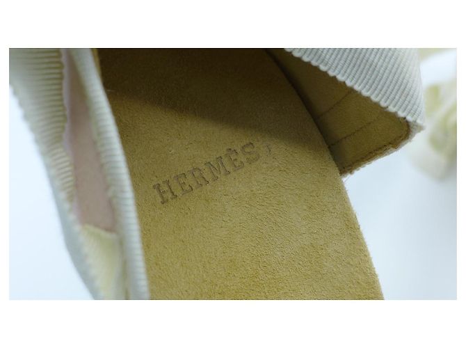 Espadrillas con zeppa Hermès in tela rosa e beige - vista 5