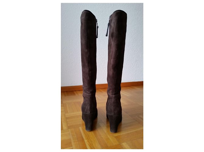 BOTAS DE CUÑA PRADA BROWN ANTE Castaño - vista 3