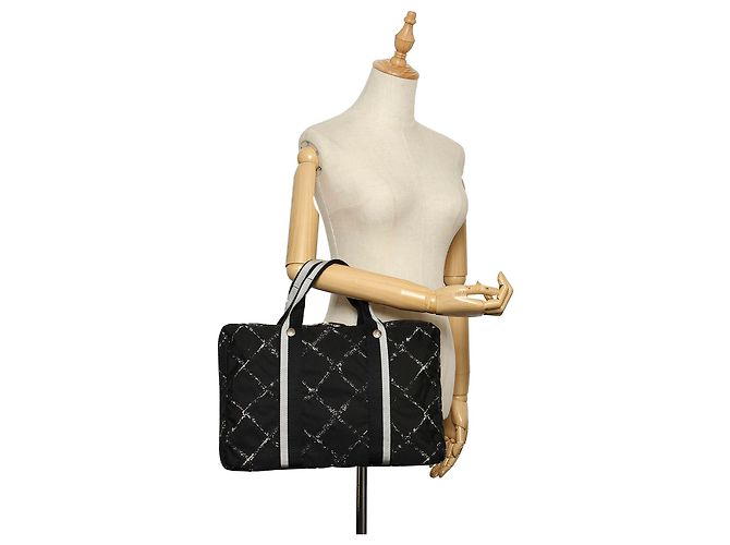 Custodia per laptop in nylon nera Old Travel Line Chanel Nero Bianco - vista 11