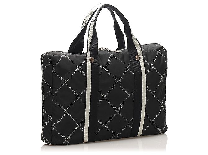 Custodia per laptop in nylon nera Old Travel Line Chanel Nero Bianco - vista 2