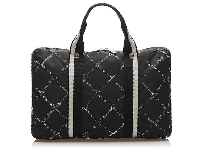 Custodia per laptop in nylon nera Old Travel Line Chanel Nero Bianco - vista 3