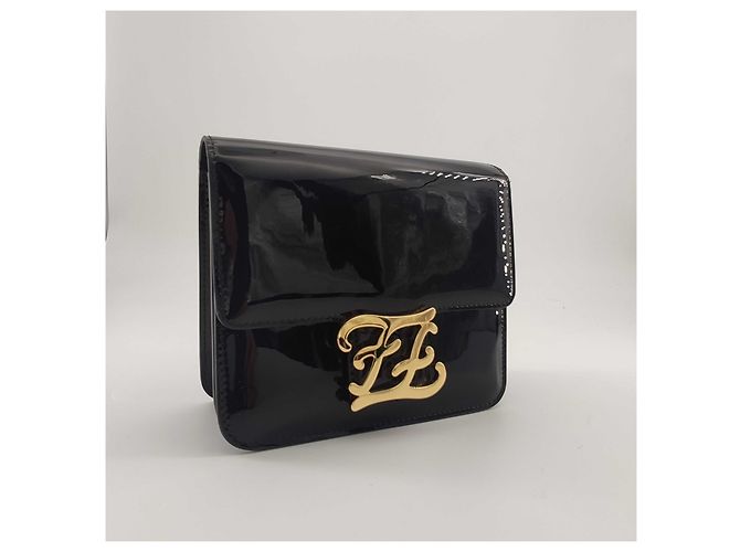 Fendi, Borsa a tracolla Kaligraphy in vernice Nero - vista 9