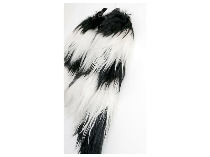 Valentino Black/White Stripe Mongolian Goat Fur & Leather Coat - view 2