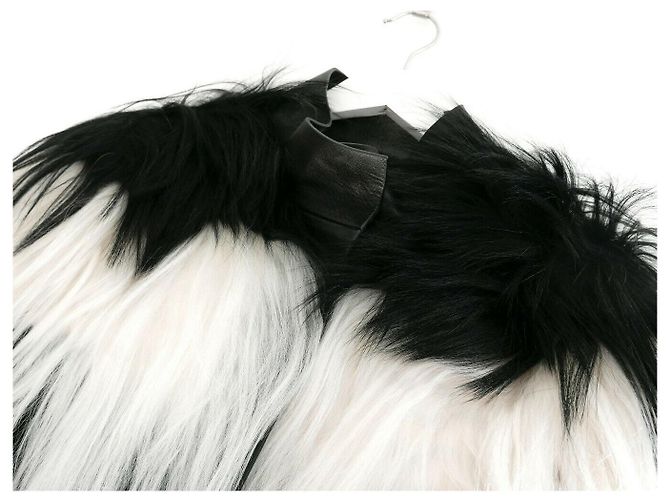 Valentino Black/White Stripe Mongolian Goat Fur & Leather Coat - view 3