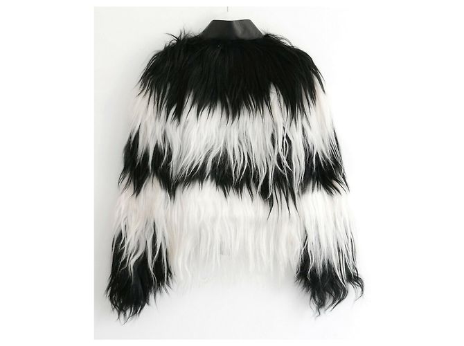 Valentino Black/White Stripe Mongolian Goat Fur & Leather Coat - view 4