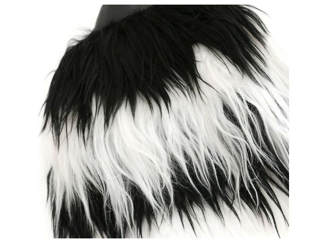 Valentino Black/White Stripe Mongolian Goat Fur & Leather Coat - view 5