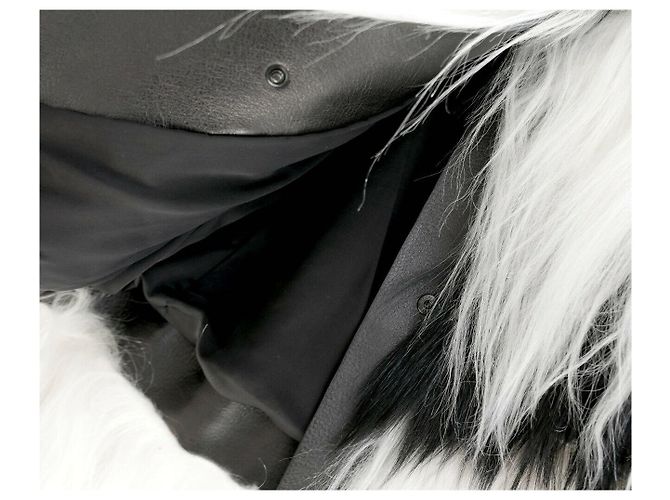 Valentino Black/White Stripe Mongolian Goat Fur & Leather Coat - view 7