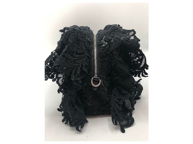Prada Lace and Leather Bowler Bag Black - view 2