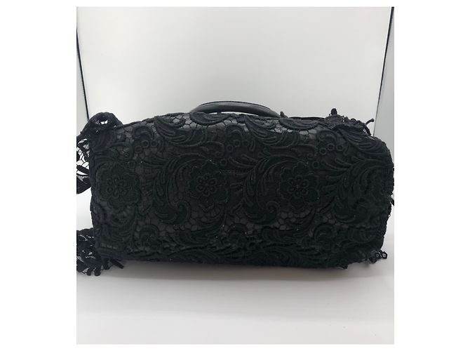 Prada Lace and Leather Bowler Bag Black - view 3