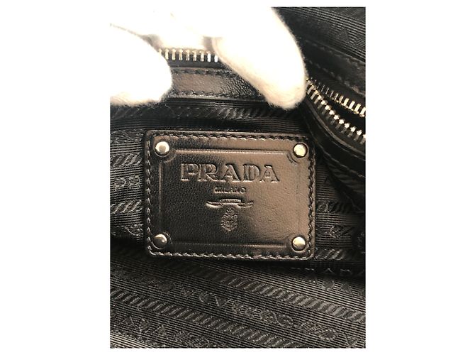 Prada Lace and Leather Bowler Bag Black - view 6