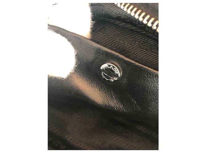 Prada Lace and Leather Bowler Bag Black - view 8