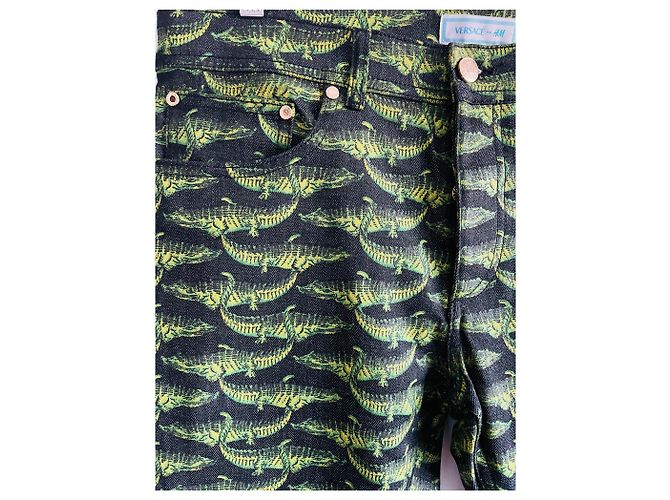 Versace For H&M Jeans mit Krokodilprint Schwarz Grün Dunkelgrün - Ansicht 2