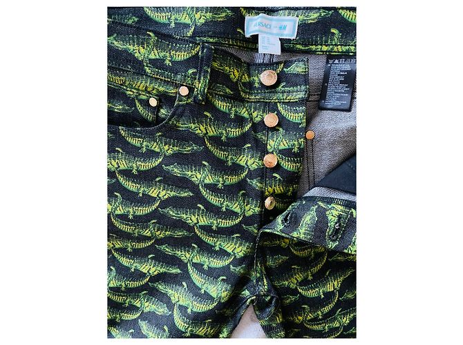 Versace For H&M Jeans mit Krokodilprint Schwarz Grün Dunkelgrün - Ansicht 4