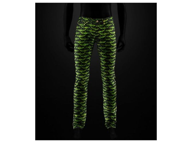 Versace For H&M Jeans mit Krokodilprint Schwarz Grün Dunkelgrün - Ansicht 7