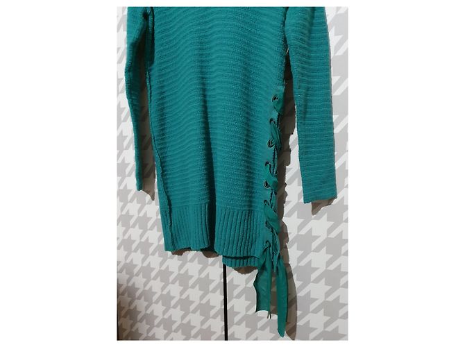 Free People blaue Pullover Tunika Kleid Türkis - Ansicht 2