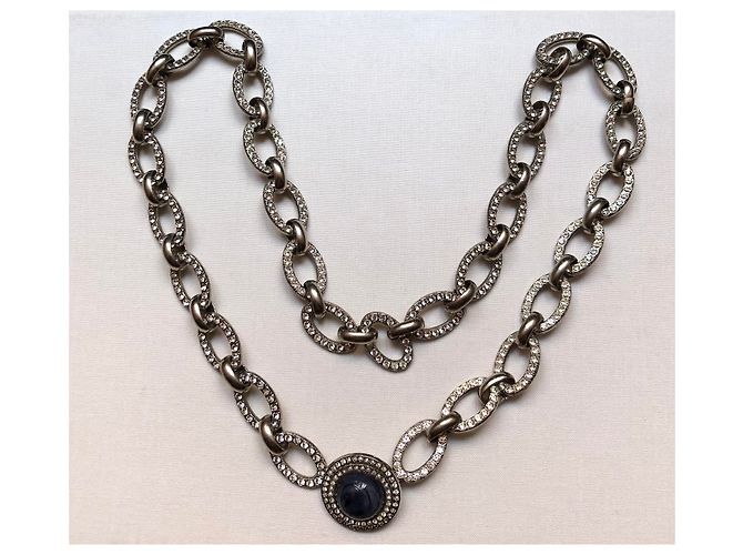 Collana Yves Saint Laurent in metallo argentato e strass Argento - vista 2