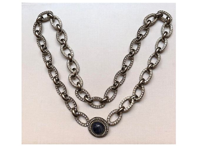 Collana Yves Saint Laurent in metallo argentato e strass Argento - vista 3