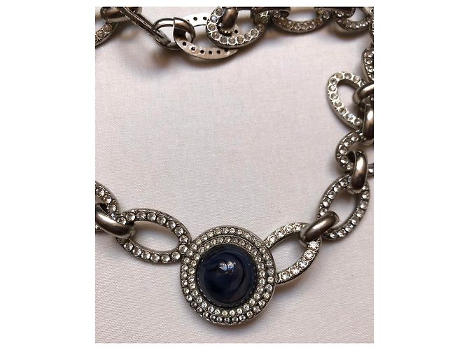 Collana Yves Saint Laurent in metallo argentato e strass Argento - vista 8