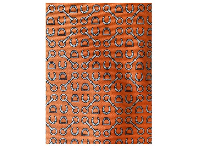 Hermès Cravate Glücksbringer Orange Grau - Ansicht 2