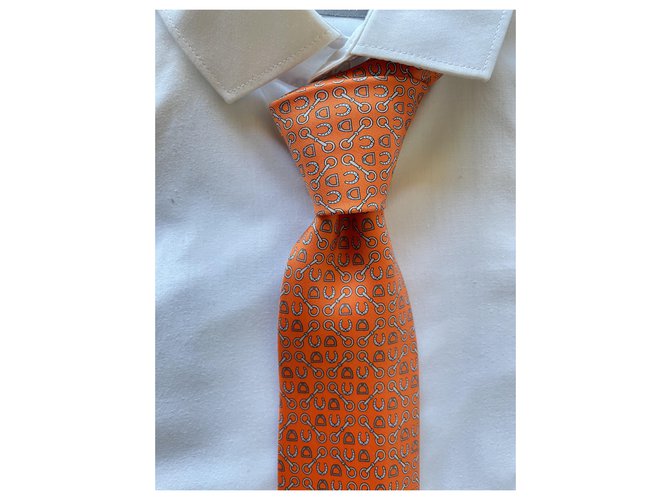 Hermès Cravate Glücksbringer Orange Grau - Ansicht 3