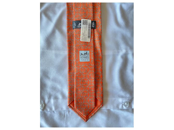 Hermès Cravate Glücksbringer Orange Grau - Ansicht 4