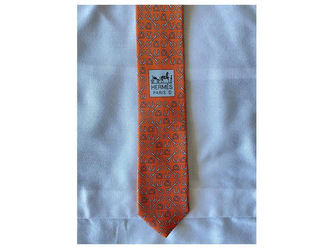 Hermès Cravate Glücksbringer Orange Grau - Ansicht 7