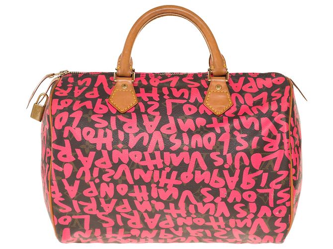 Rara borsa Louis Vuitton Speedy 30 edizione limitata "Graffiti" di Stephen Sprouse Marrone Rosa - vista 2