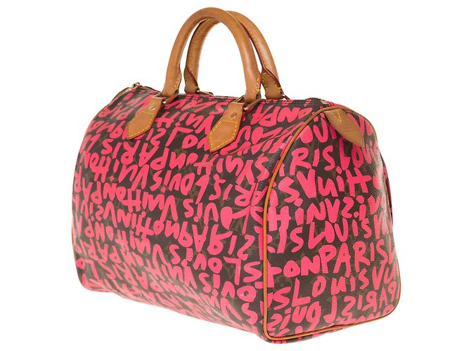 Rara borsa Louis Vuitton Speedy 30 edizione limitata "Graffiti" di Stephen Sprouse Marrone Rosa - vista 3