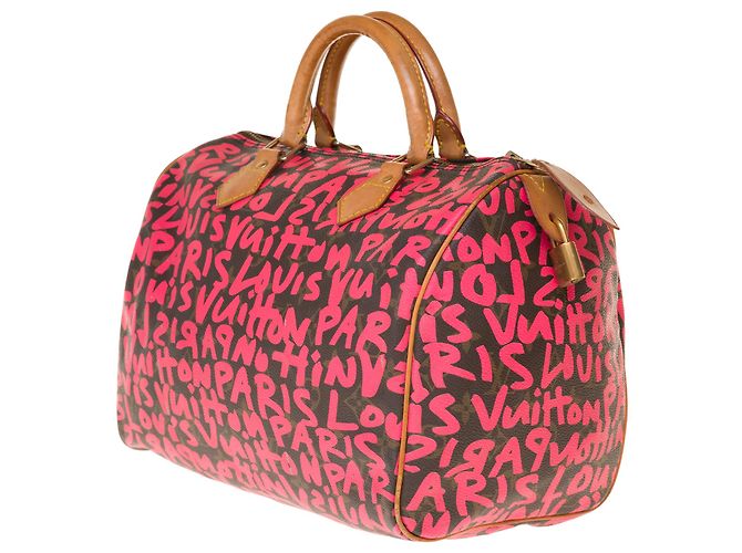 Rara borsa Louis Vuitton Speedy 30 edizione limitata "Graffiti" di Stephen Sprouse Marrone Rosa - vista 4
