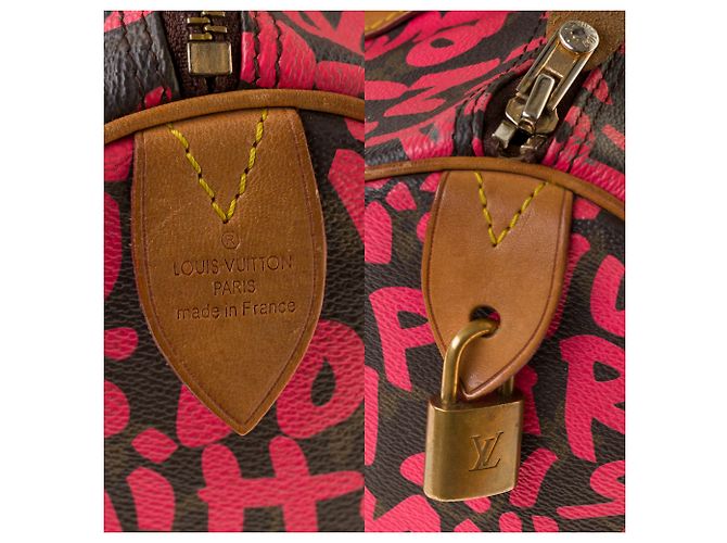 Rara borsa Louis Vuitton Speedy 30 edizione limitata "Graffiti" di Stephen Sprouse Marrone Rosa - vista 5