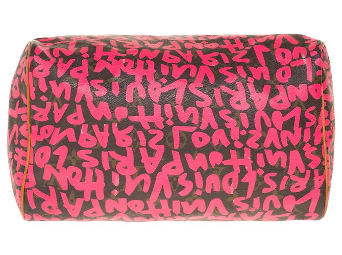 Rara borsa Louis Vuitton Speedy 30 edizione limitata "Graffiti" di Stephen Sprouse Marrone Rosa - vista 9