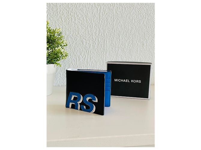 Michael Kors Leather Billfold Wallet Black Blue - view 3
