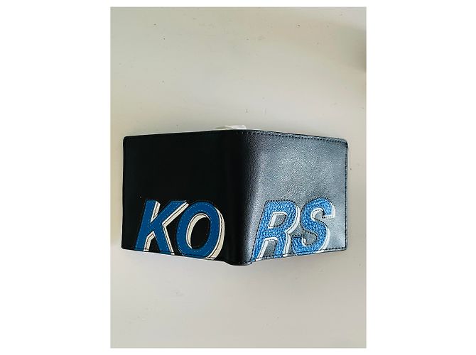Michael Kors Leather Billfold Wallet Black Blue - view 4