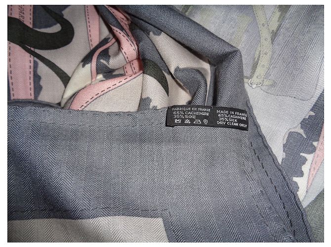 Hermès Monsieur et Madame II Sciarpa in Cashmere e Seta Grigia Grigio - vista 4
