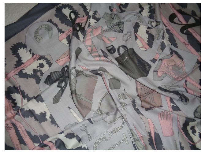 Hermès Monsieur et Madame II Sciarpa in Cashmere e Seta Grigia Grigio - vista 6