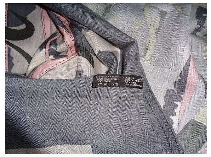Hermès Monsieur et Madame II Sciarpa in Cashmere e Seta Grigia Grigio - vista 9